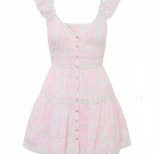 LOVESHACKFANCY RIETTA COTTON LACE-TRIMMED MINI DRESS